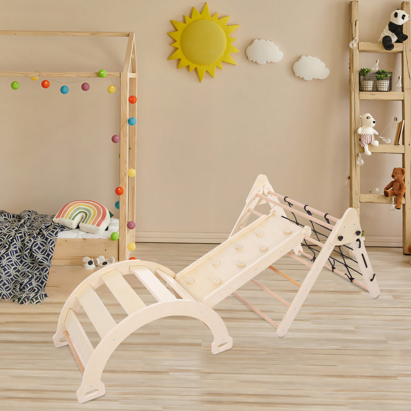 Ensemble de jeu d'escalade d'intérieur en bois 5-en-1 pour les tout-petits, Crème, crème