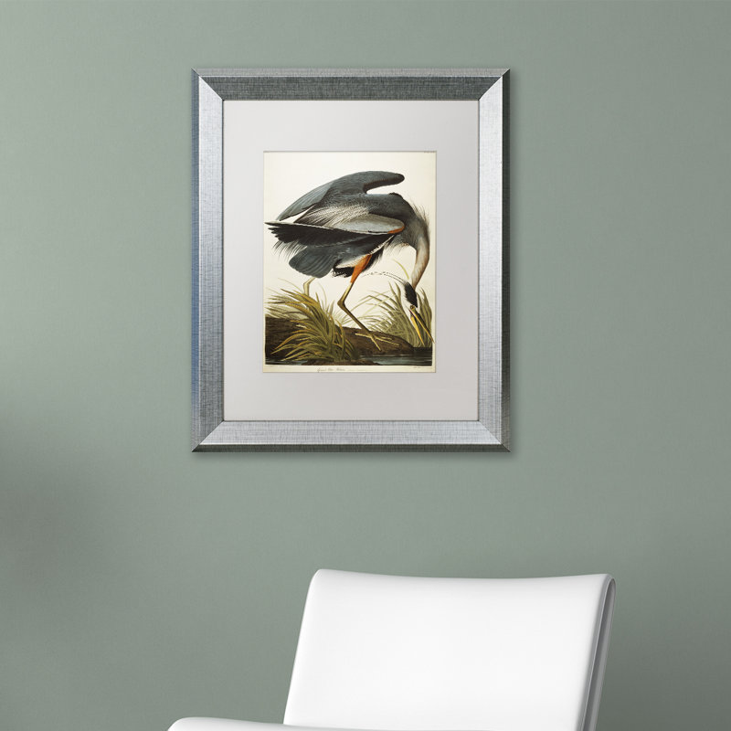 « great blue héron », reproduction d’art sur toile encadrée, H 20 po x l 16 po x P 0,5 po, Cadre argenté