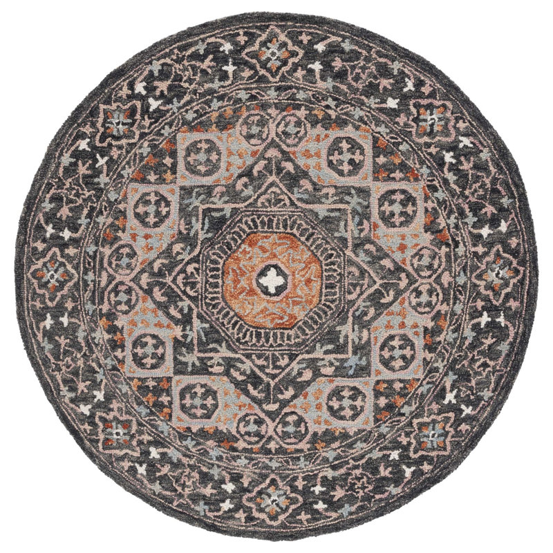 Hand Tufted Wool/Cotton Oriental Rug in Black/Rust, Round 5'