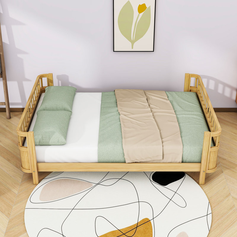 Lit plateforme en bois avec lattes, Naturel, Double