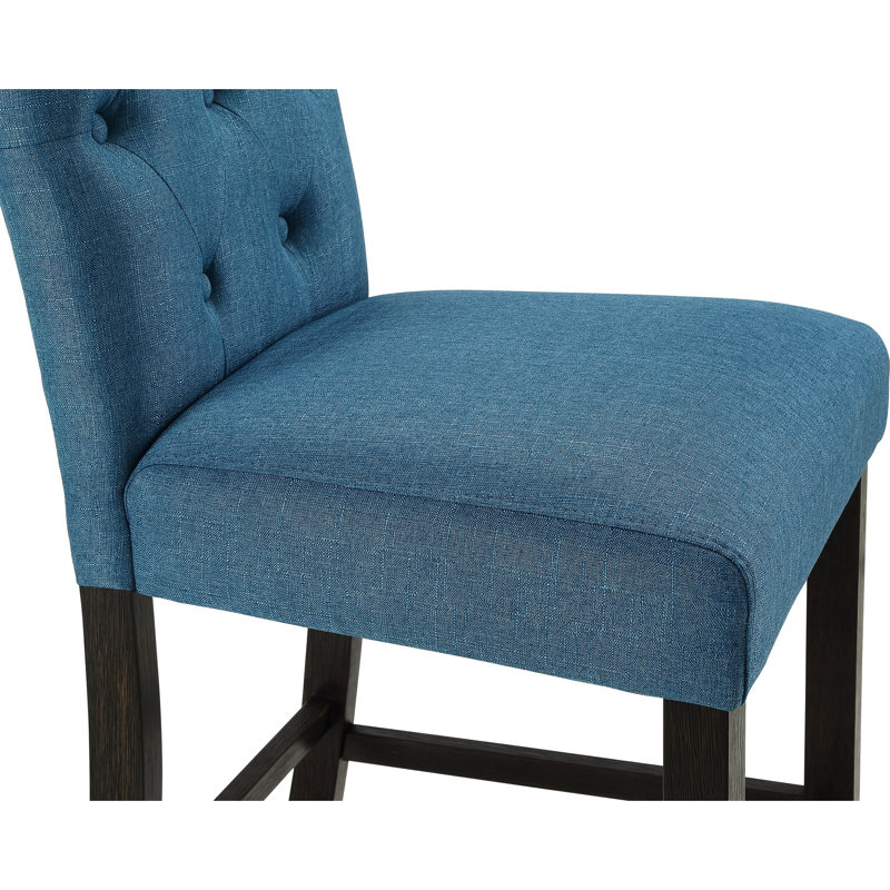 Chaises à hauteur de comptoir (de 2), bleu avec dossier rembourré et pieds foncés, 2 tabourets, couleur siège, Bleu