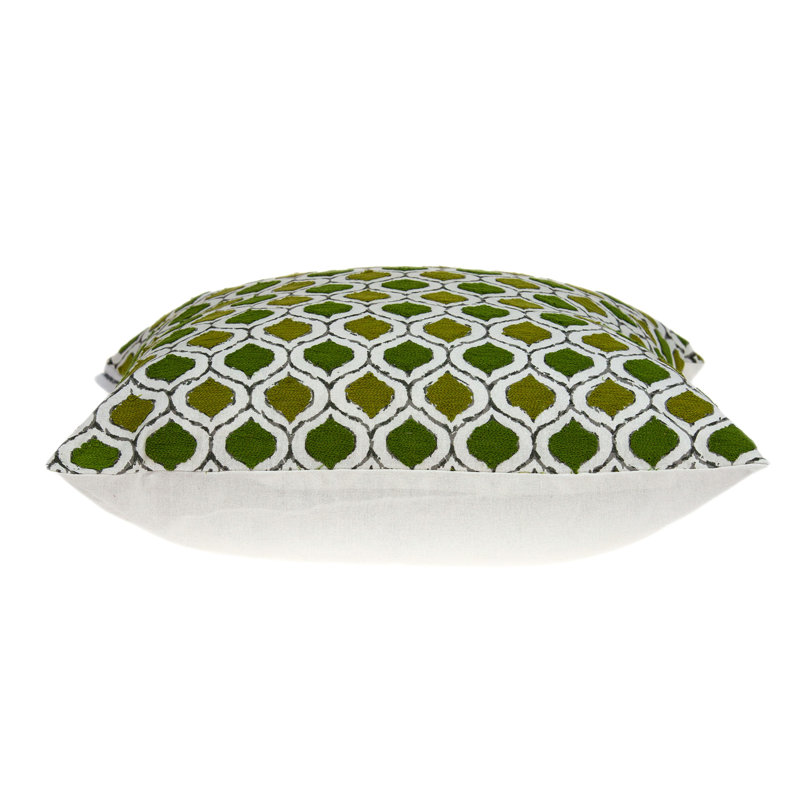 Coussin décoratif en coton vert et blanc 20 "avec broderie Ogee