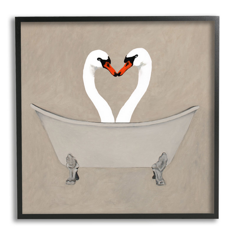 Deux cygnes en forme de cœur, baignoire sur bois par Coco De Paris, peinture, Giclée encadrée noir minuit