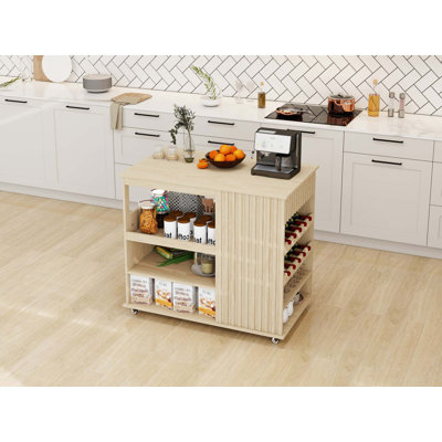 Bar Cart Storage Kitchen Island with Drawer Wine Rack,Lockable Casters by JBRHTWP8MQAPNM4E