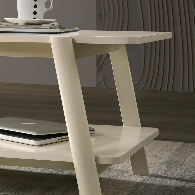 Table de bout en bois moderne Mid-Century, finition blanc cassé