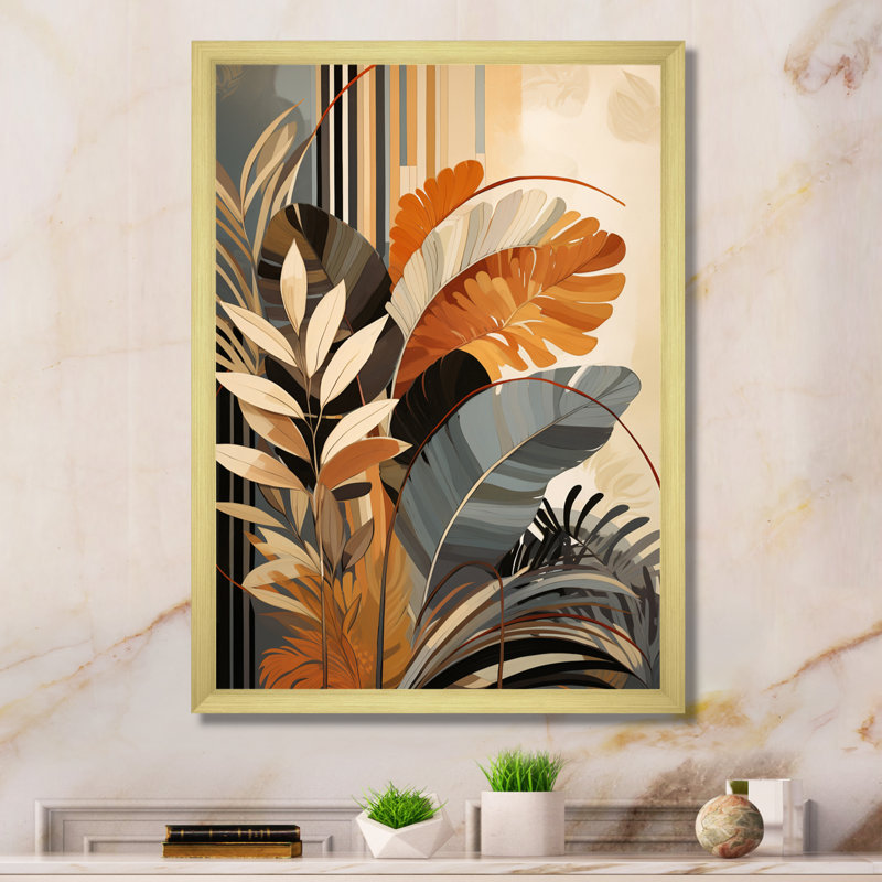 Funky Foliage In Terracotta Tons - Abstract Botanicals, art mural, H 40 po x l 30 po x P 1,5 po, Cadre doré simple