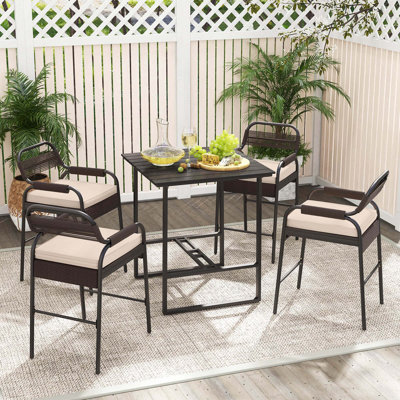 5-piece Counter Bar Set Patio Rattan Counter Set With Cushioned Seat