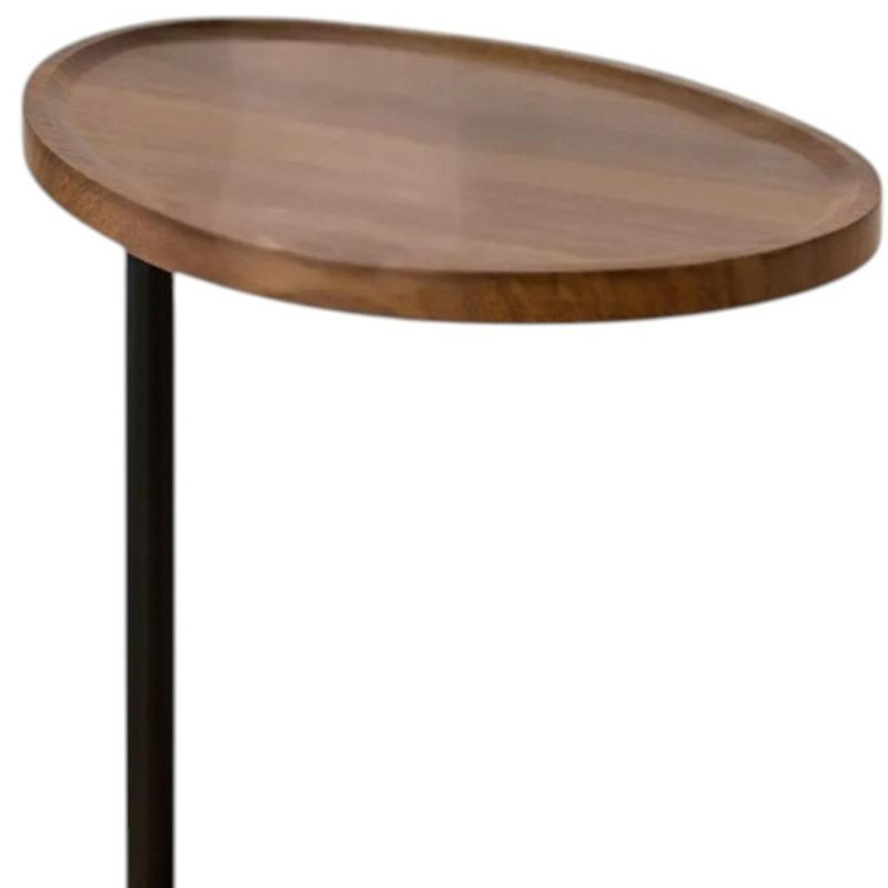 Ensemble de deux tables de bout ovales en bois et métal brun et noir, Brun, Noir