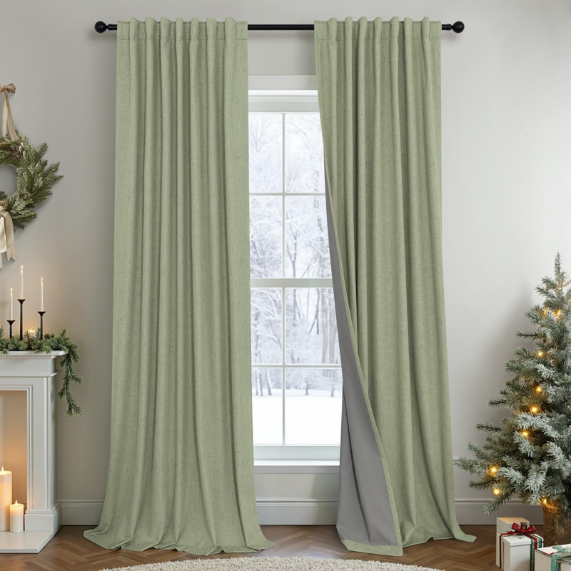 Rideaux occultants 100 % vert sauge, 2 panneaux de 213 cm de long, lin, style bohème neutre, pour chambre ou salon.