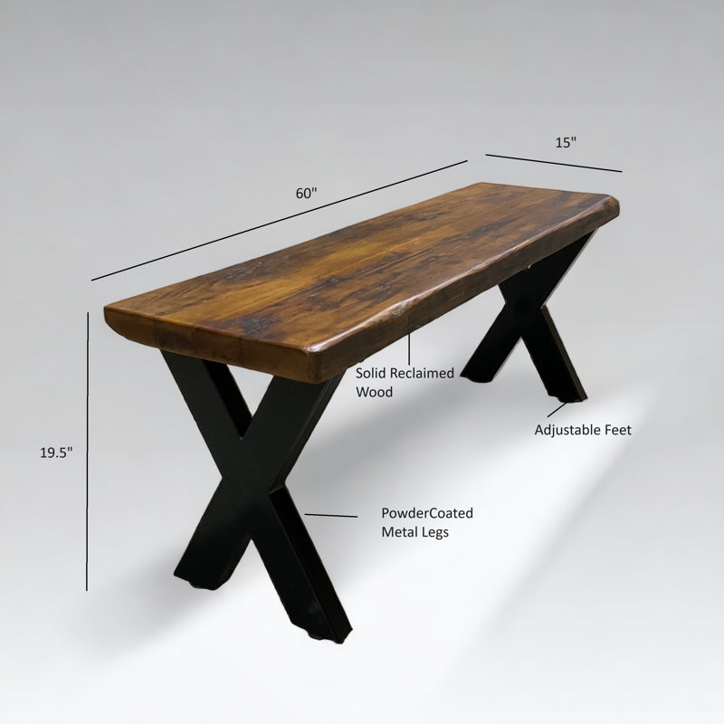 Solid Wood Bench, 19.5" H x 60" W x 15" D, Brown