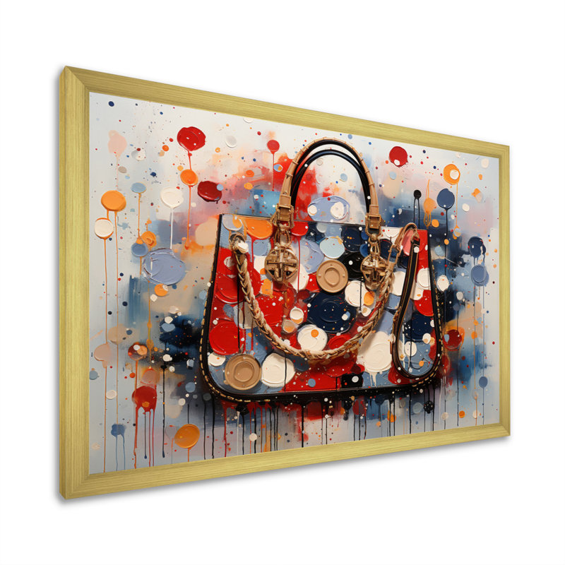 Fashion Bag Pointillism I - imprimé, Cadre doré simple, H 24 po x l 32 po x P 1 po