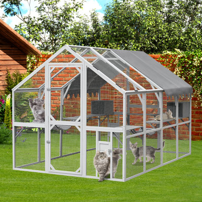 Outdoor Cat Catio With Plant Platform-110"Large Kitten Playpen With Playful Perch, Upgrade Waterproof Cover