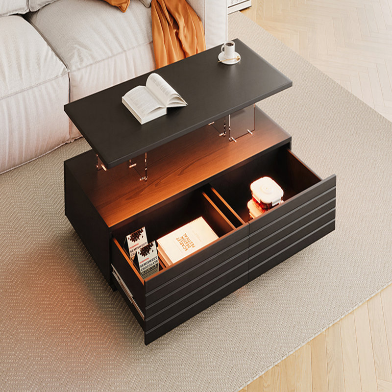 Table basse moderne à 2 tiroirs de 47,2 po à DEL moderne, Noir