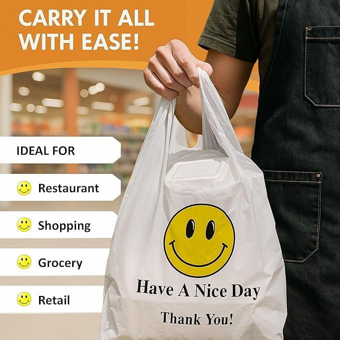 Sacs à emporter en plastique 10 x 5 x 18 Ecoqualité 1/8 éco-blancs pour livraison, épicerie et restaurant (540)