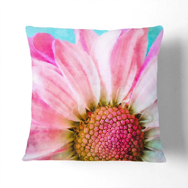 Daisy Flower Painting Cushion with Filling, White, 40cm H x 40cm W x 15cm D