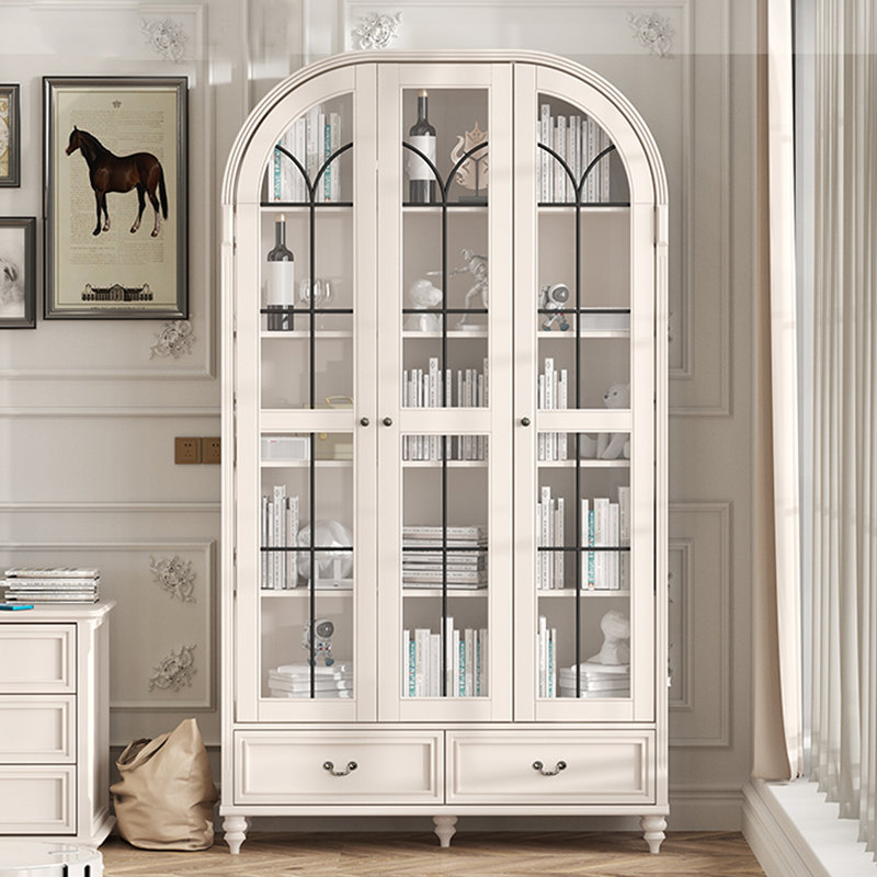 Bois blanc massif + vitrines en verre