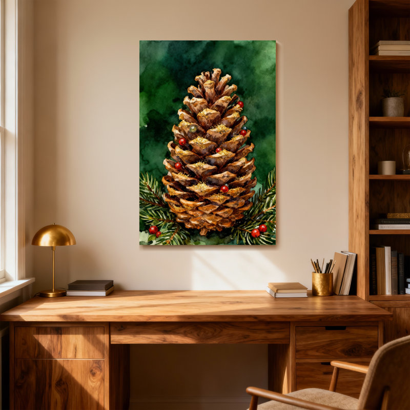 Pomme de pin de Noël avec baies et verdure, H 40 po x l 28 po