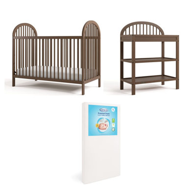 Ensemble de lit de bébé convertible 3-en-1 Graco Olivia avec matelas et table à langer Olivia - Noisette