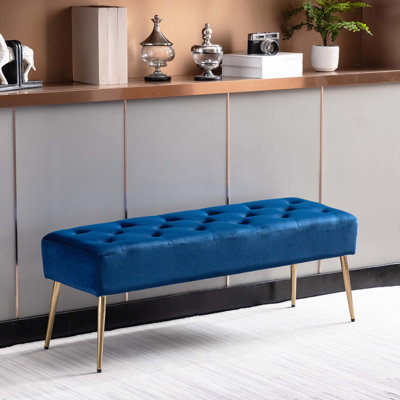 Aghvarth Versatile Tufted Velvet Bench with Gold Metal Legs