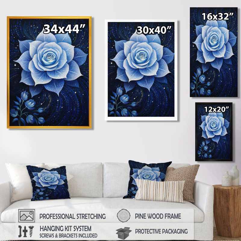 «Magical Blue Nocturnal Rose» - art mural rose, Toile tendue, H 40 po x l 30 po x P 1,5 po