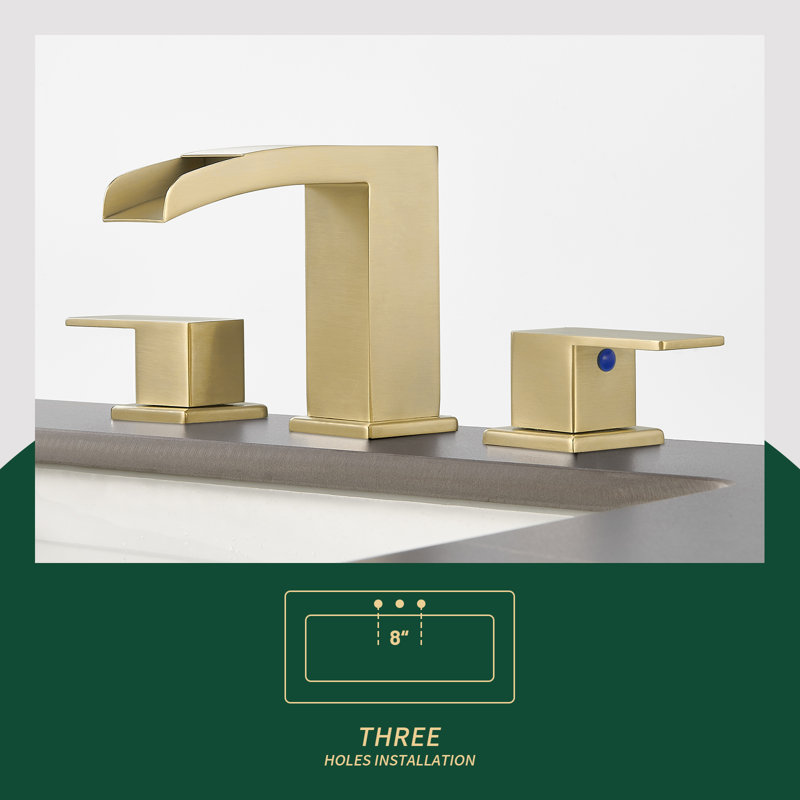 Widespread 8" Waterfall Bathroom Faucet 3 Hole, 2-handle Bathroom Sink Faucet with Pop Up Drain Assembly, Brushed Gold