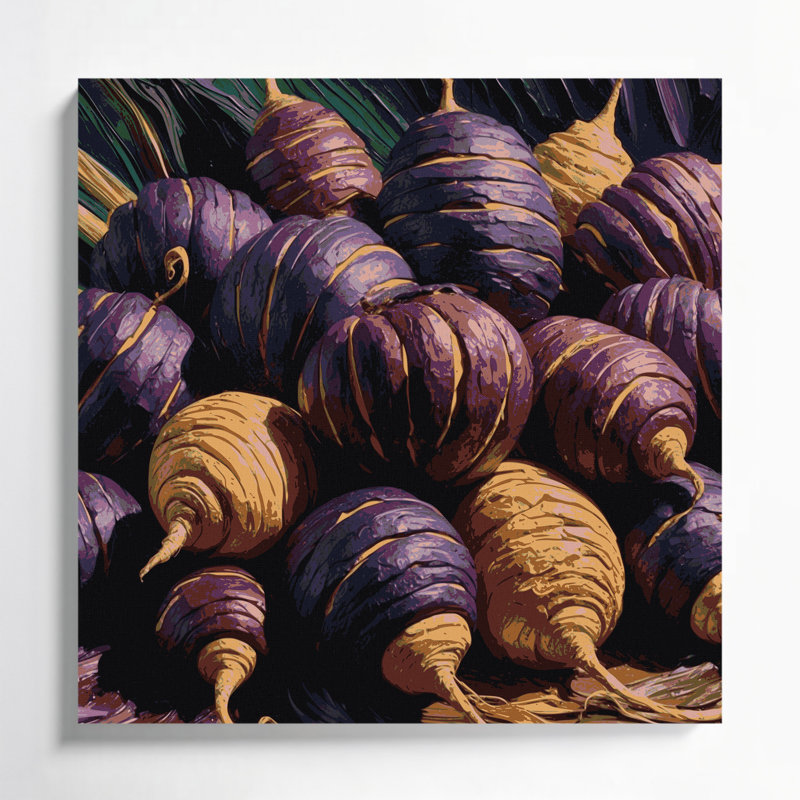 Légumes, art mural mashua sur toile mauve, H 16 po x l 16 po