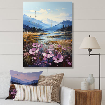 «Violets Flowers Mountain Charm I», reproduction sur toile
