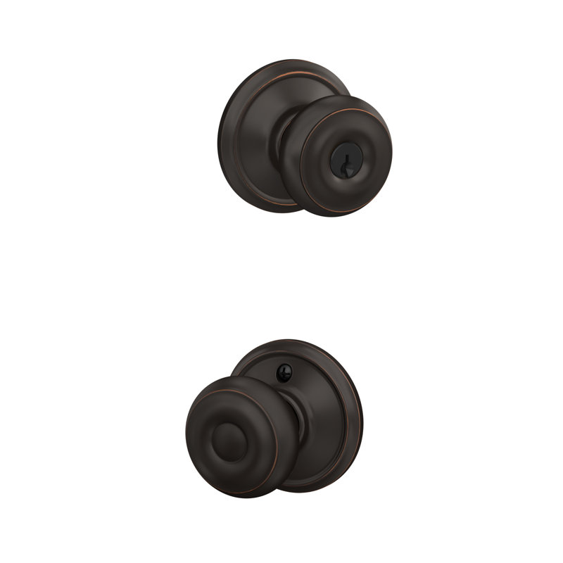 Georgian Knob Single Cylinder Keyed Entry Storeroom Lock, Aged Bronze, Keyed Alike, Yes