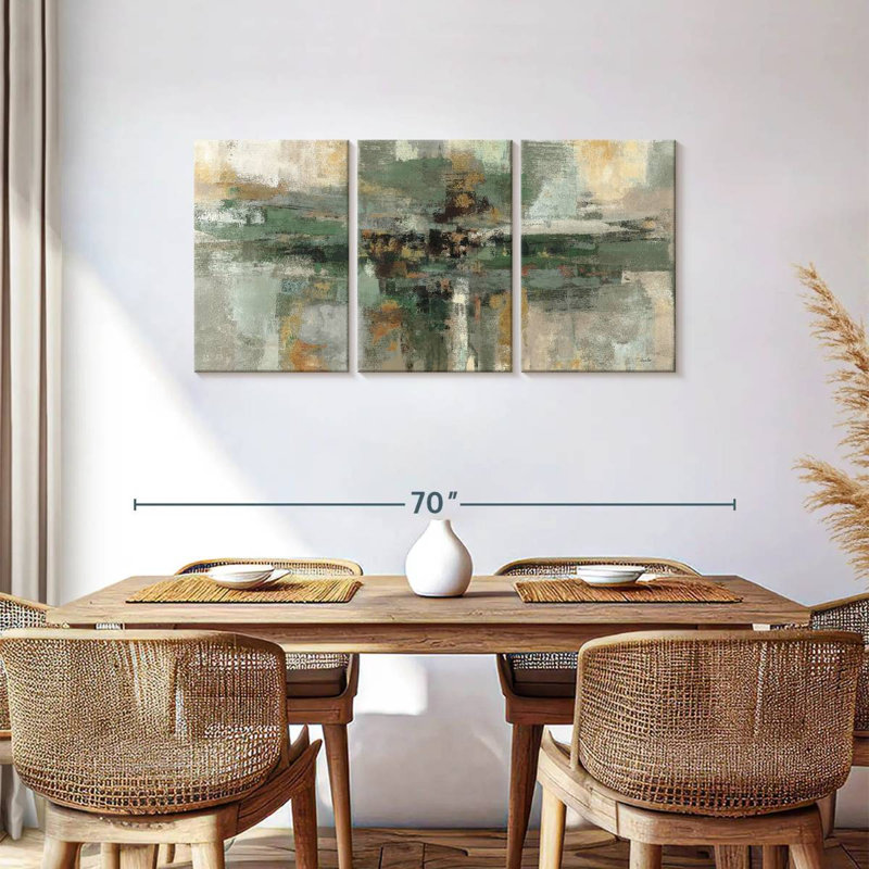 Morning Fjord Rifle Green - 3 pièces sur toile tendue, H 27 po x l 56 po x P 1,25 po