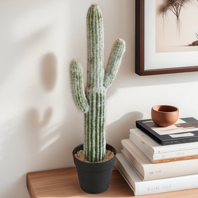 24.67" Artificial Saguaro Cactus in Black Pot – Lifelike Desert Decor, Zero Maintenance Fake Plant for Home & Office