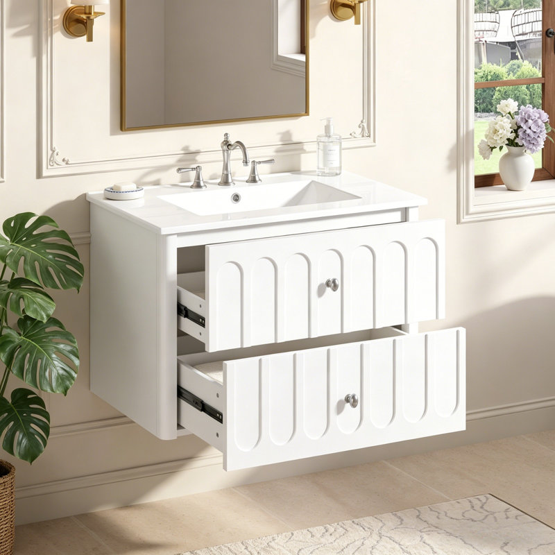 Meuble-lavabo flottant moderne 30 po, Blanc