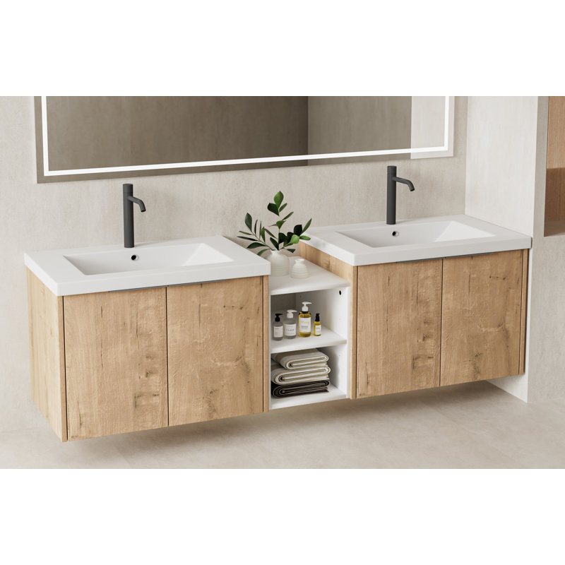 Ensemble de meuble-lavabo mural 72 po avec lavabo double