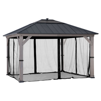 Panneaux de moustiquaire de remplacement Sunjoy, murs de moustiquaire imperméables à 4 panneaux pour abri de jardin, patio et cour de 11 pi x 13 pi