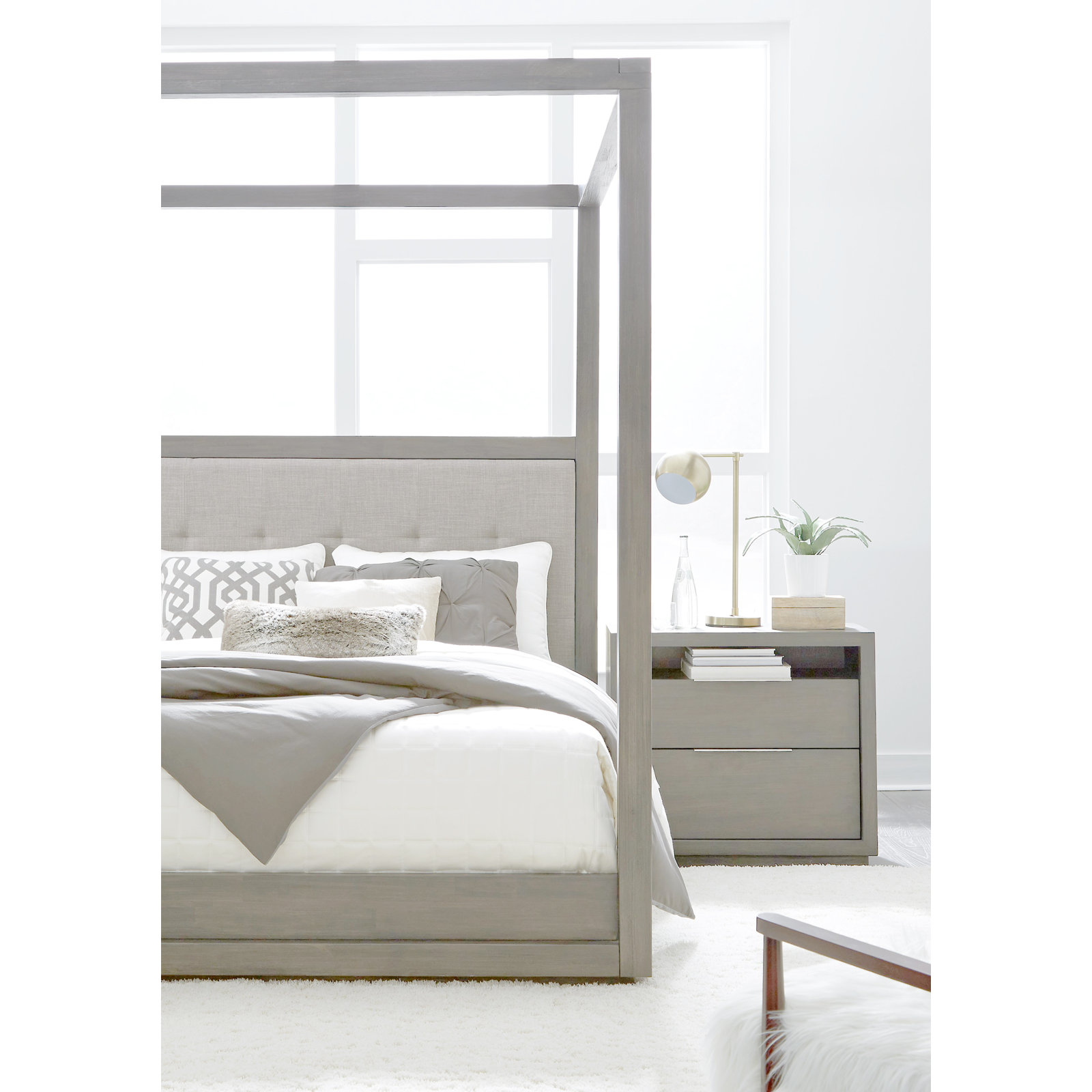 Eloise Upholstered Canopy Bed, Queen, White