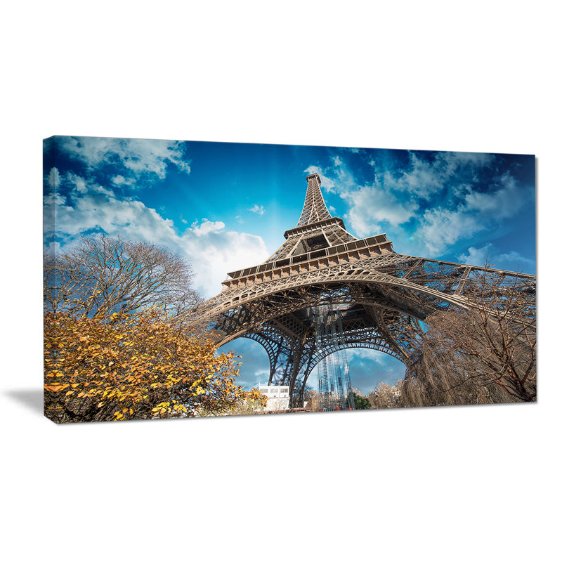 Tour Eiffel de Paris et vue du ciel bleu de Paris, reproduction de photo sur toile tendue, H 20 po x l 40 po x P 1po