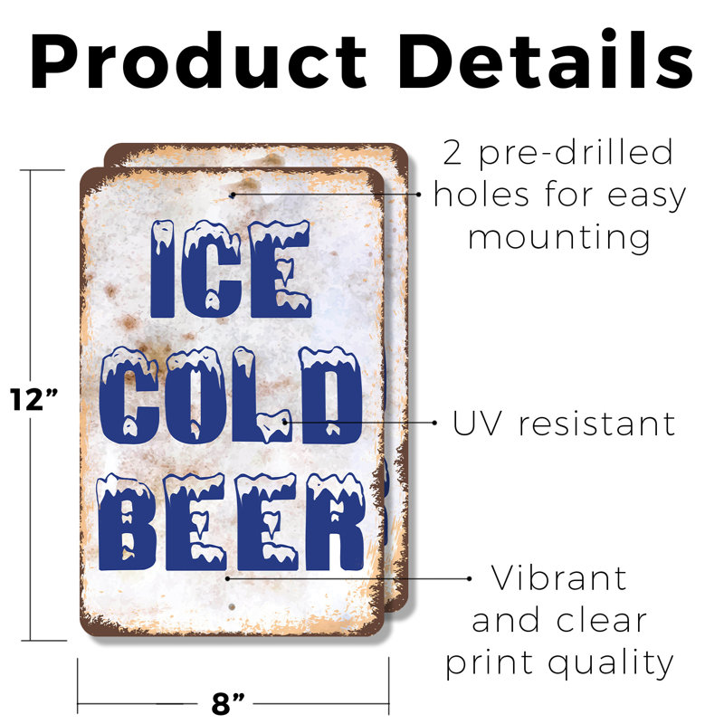 Enseigne glacée bière froide (paquet de 2) 8 po x 12 po