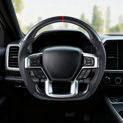 Volant pour Ford F150 2021-2024, volant en fibre de carbone en forme de D à fond plat, poignée en cuir avec texture antidérapante et coutures précises, remplacement des accessoires pour Ford F150, noir