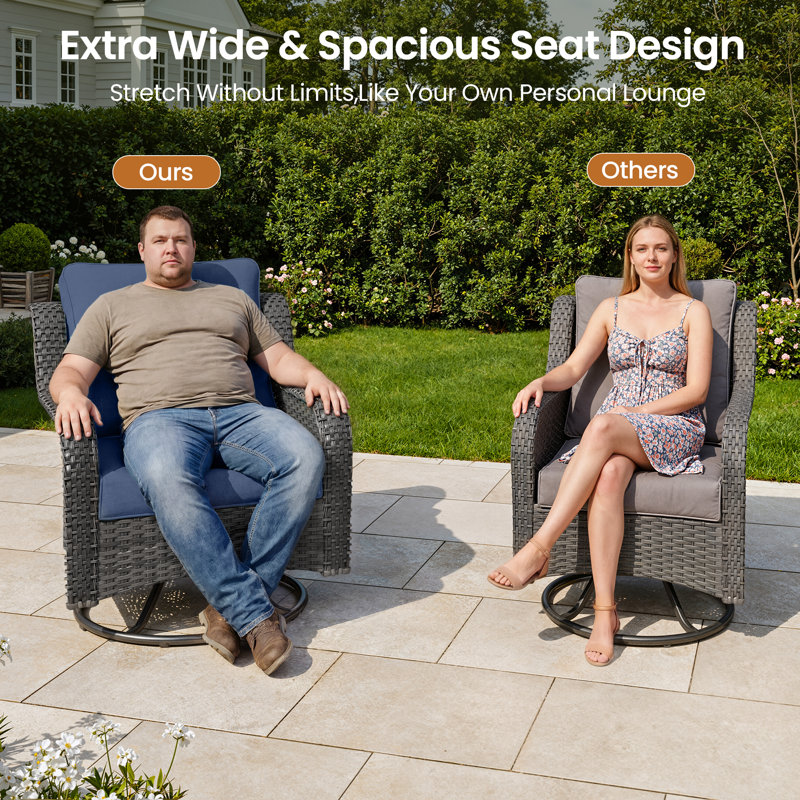 Aventino Wicker 2-Person Outdoor Seating Group with Cushions-Oversize, Navy Blue