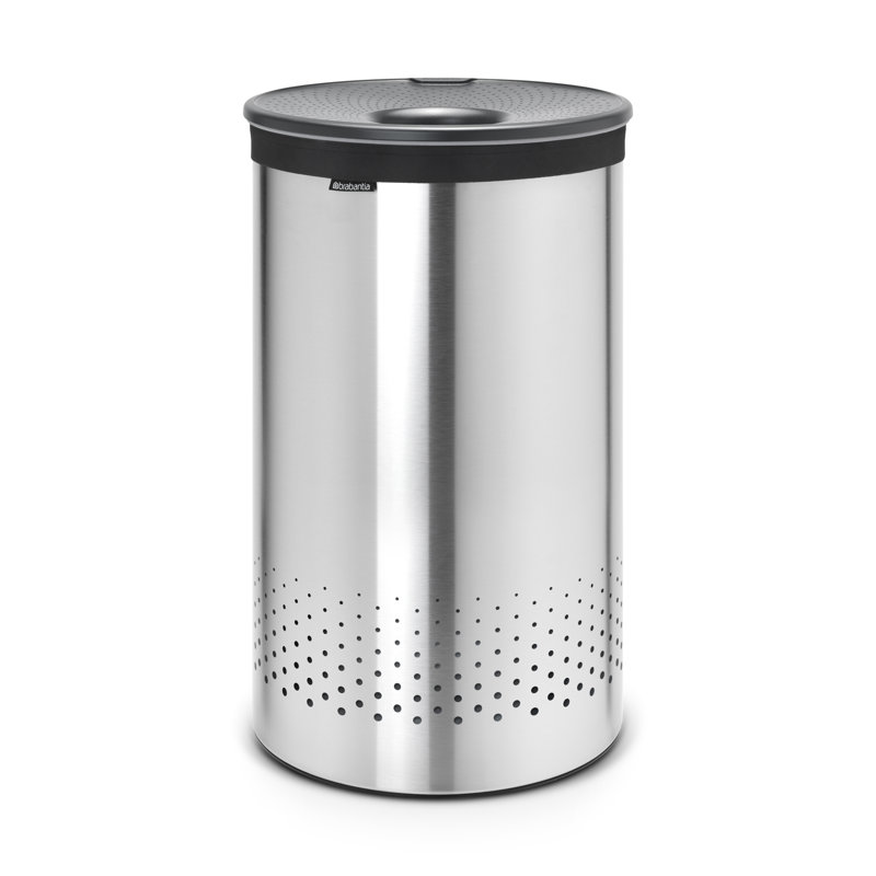 Brabantia Laundry Bin, 67 cm H x 39.6 cm W x 39.3 cm D, Matt Steel / Dark Grey