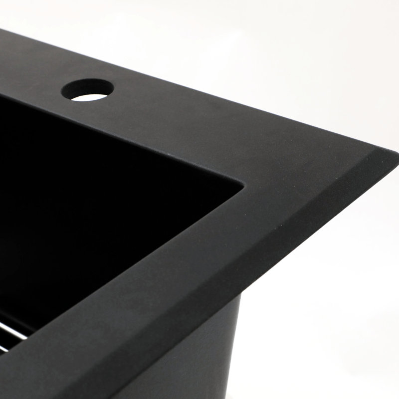 Black Granite Quartz Kitchen Sink 33X22", Stain- Granite Hygienic And Silent, Black