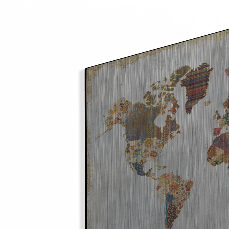 «Pattern World Map» par Laura Marshall, art mural en métal, H 12 po x l 16 po