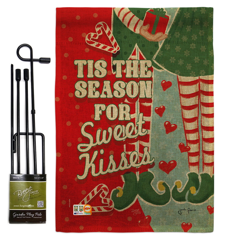 Des baisers de noël pour les impressions de noël en polyester de 2 côtés 19 po x 13 po saison doux drapeau de jardin