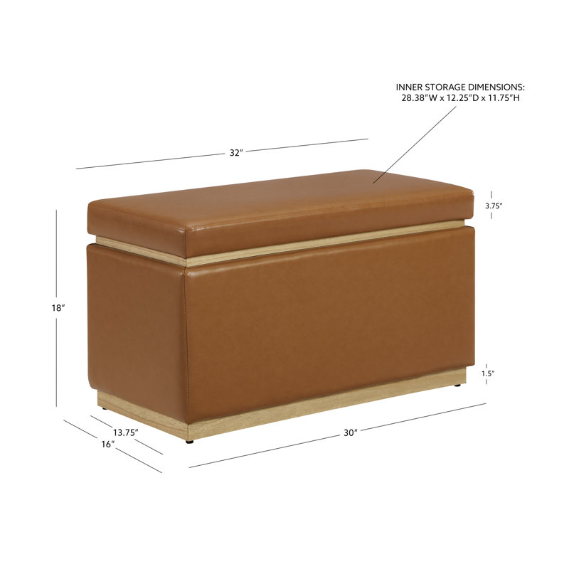 Atreju Faux Leather Ottoman, Caramel Faux Leather, Natural