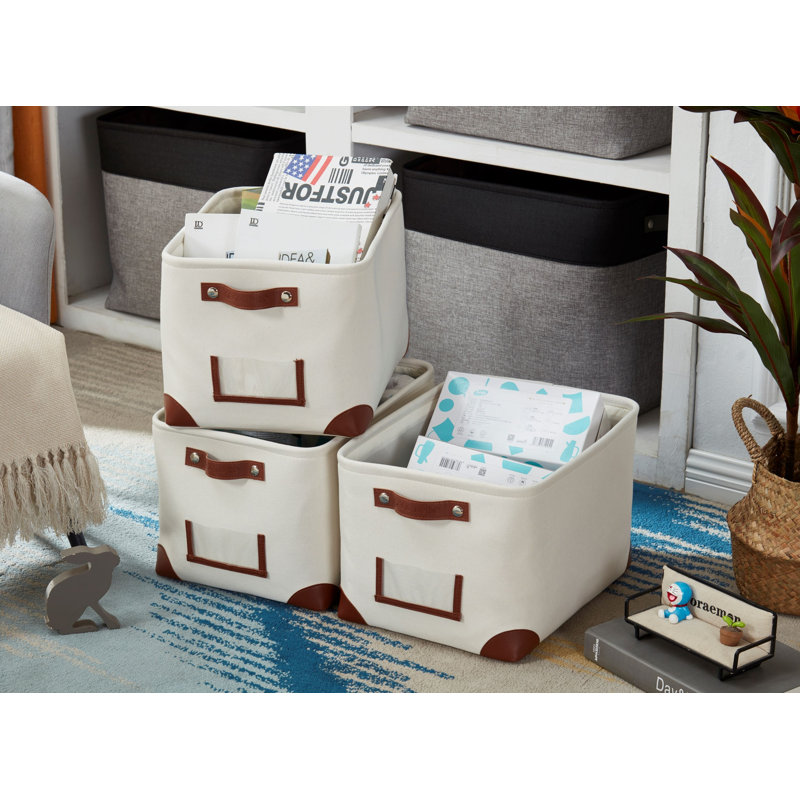 Ensemble de bacs en tissu robuste, H 9,5 po x l 11 po x P 15 po, Blanc