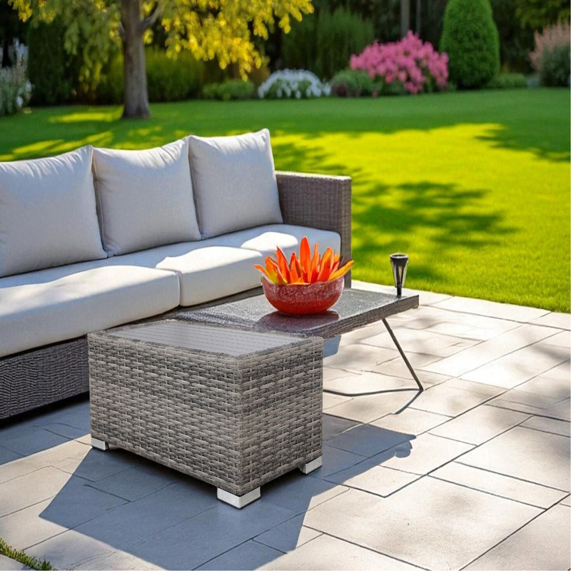 Fully Assembled Weather- Mixed Grey Aluminum Side Table With Exterior And Slatted For Poolside Lounging