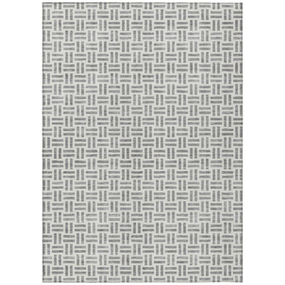 9' X 12' Gray And Ivory Geometric Washable Indoor Outdoor Area Rug