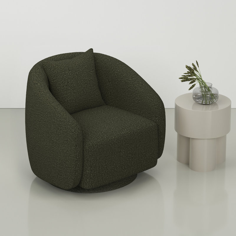 Bashar Upholstered Swivel Barrel Chair, Green, 25.5" H x 28.5" W x 24.6" D
