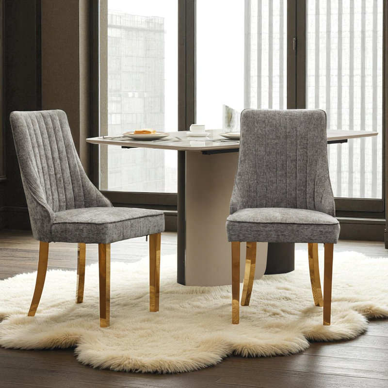 Chaises de salle à manger rembourrées en bois massif American Traditional, Gris, Doré