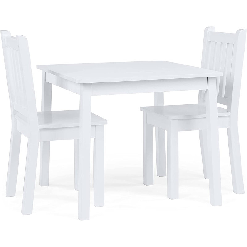 Kids 3 Piece Square Play Or Activity Table and Chair Set, White