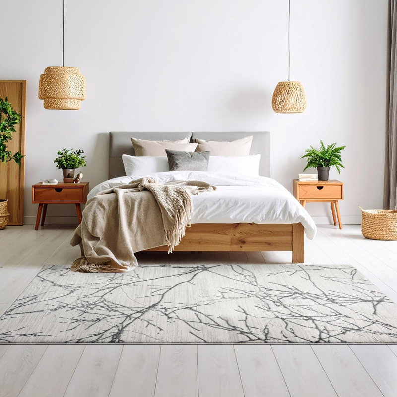 Tapis moderne moderne à motif abstrait, Rectangle 6 pi 7 po x 9 pi 3 po, Gris